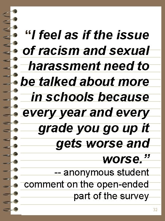 “I feel as if the issue of racism and sexual harassment need to be