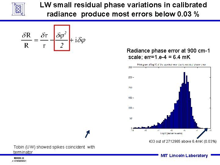 LW small residual phase variations in calibrated radiance produce most errors below 0. 03