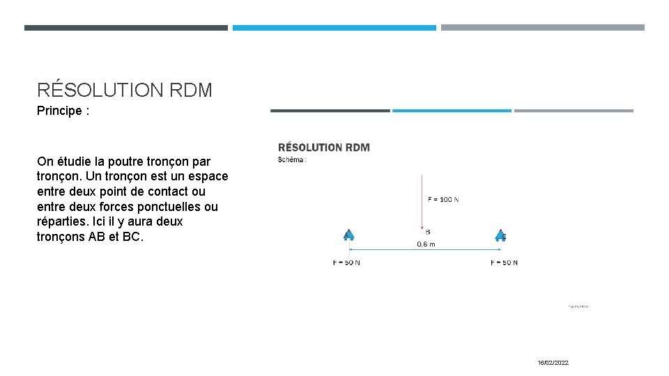 RÉSOLUTION RDM Principe : On étudie la poutre tronçon par tronçon. Un tronçon est RÉSOLUTION RDM Principe : On étudie la poutre tronçon par tronçon. Un tronçon est