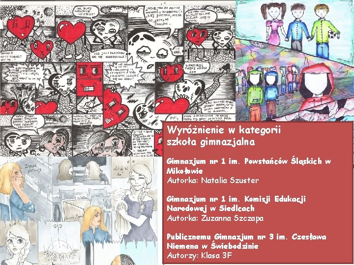 Wyróżnienie w kategorii szkoła gimnazjalna Gimnazjum nr 1 im. Powstańców Śląskich w Mikołowie Autorka: