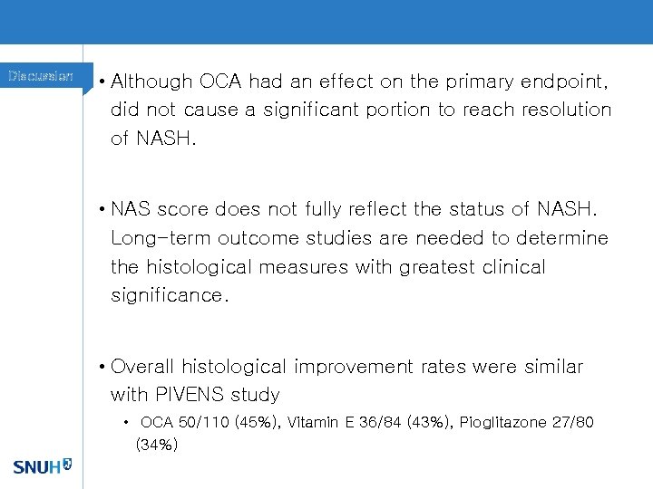 Discussion • Although OCA had an effect on the primary endpoint, did not cause
