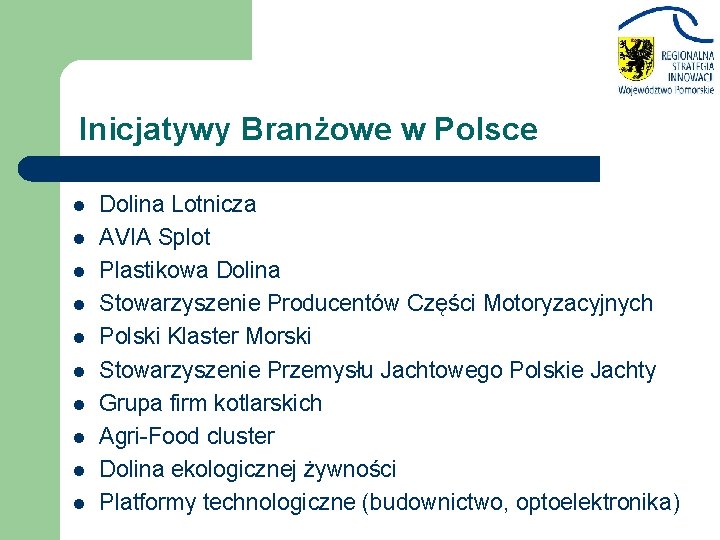 Inicjatywy Branżowe w Polsce l l l l l Dolina Lotnicza AVIA Splot Plastikowa