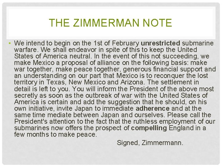THE ZIMMERMAN NOTE • We intend to begin on the 1 st of February