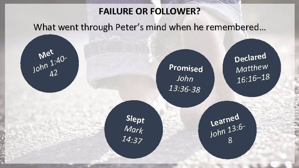 FAILURE OR FOLLOWER? What went through Peter’s mind when he remembered… t Me 04