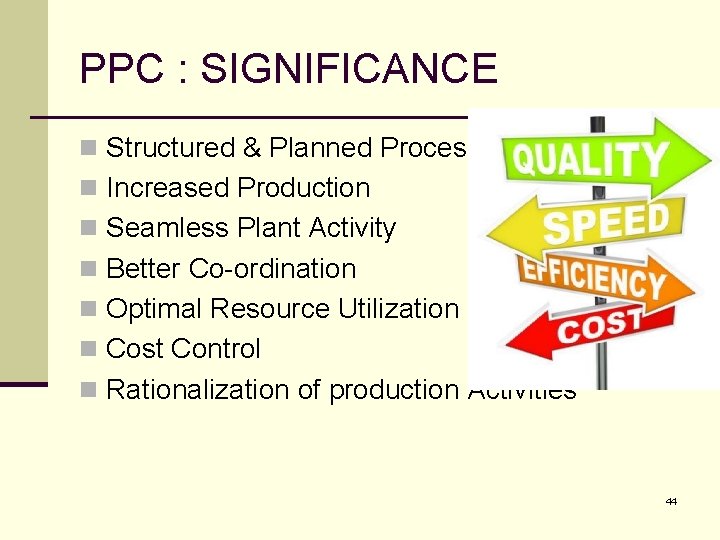 PPC : SIGNIFICANCE n Structured & Planned Process n Increased Production n Seamless Plant