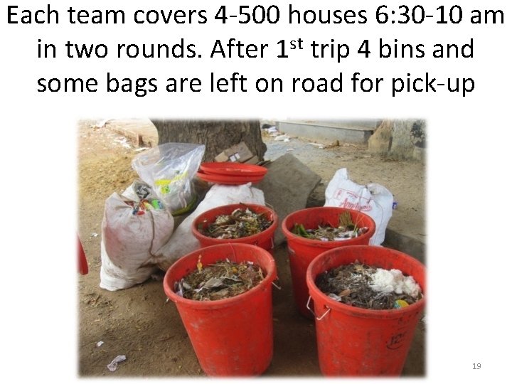 Each team covers 4 -500 houses 6: 30 -10 am in two rounds. After