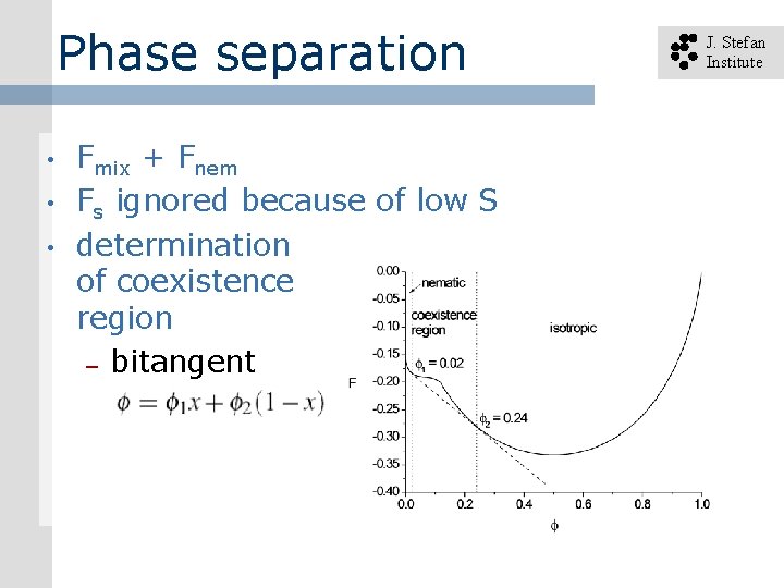 Phase separation • • • Fmix + Fnem Fs ignored because of low S