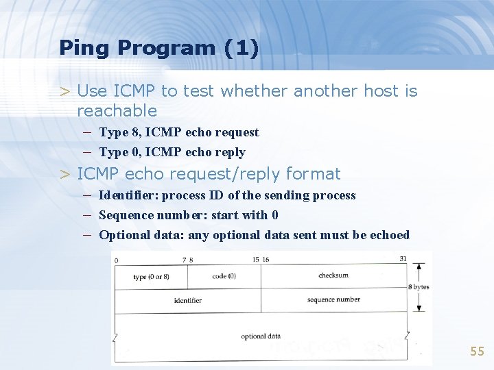 Ping Program (1) > Use ICMP to test whether another host is reachable –