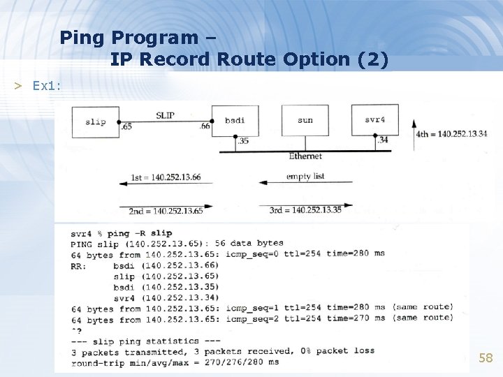 Ping Program – IP Record Route Option (2) > Ex 1: 58 