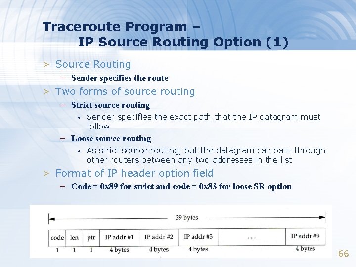 Traceroute Program – IP Source Routing Option (1) > Source Routing – Sender specifies