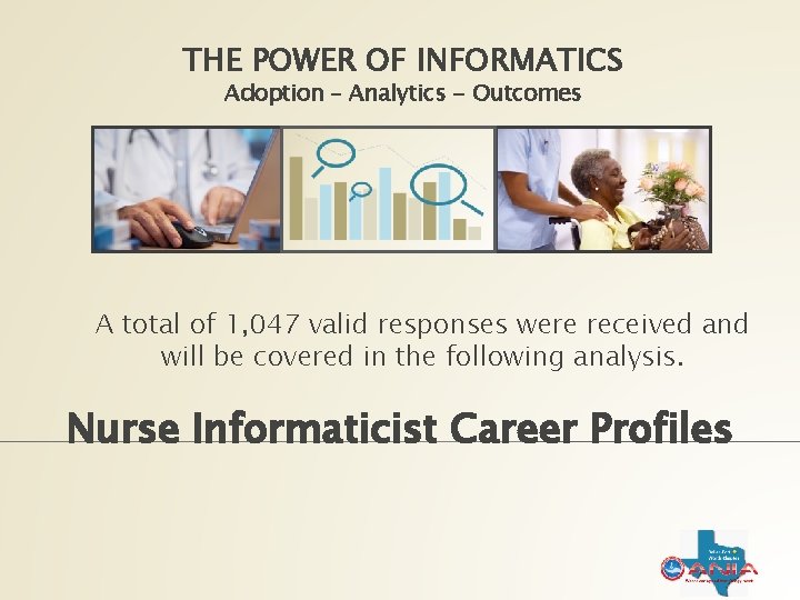 THE POWER OF INFORMATICS Adoption – Analytics - Outcomes A total of 1, 047