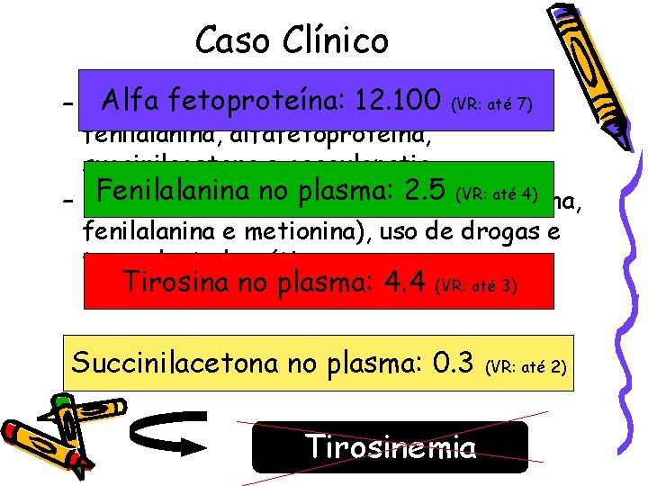 Caso Clínico Alfa séricos fetoproteína: (VR: até 7) – Níveis elevados 12. 100 de