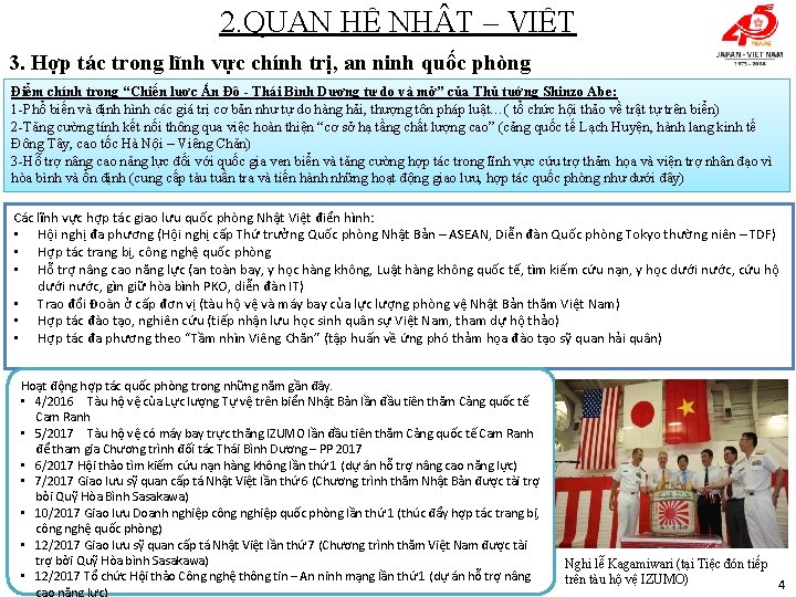 2. QUAN HỆ NHẬT – VIỆT 3. Hợp tác trong lĩnh vực chính trị,