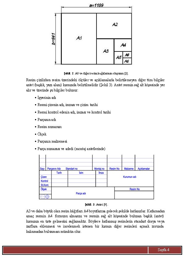 Şekil: 2. A 0 ve diğer resim kağıtlarının oluşumu [2]. Resim çizilirken resim üzerindeki