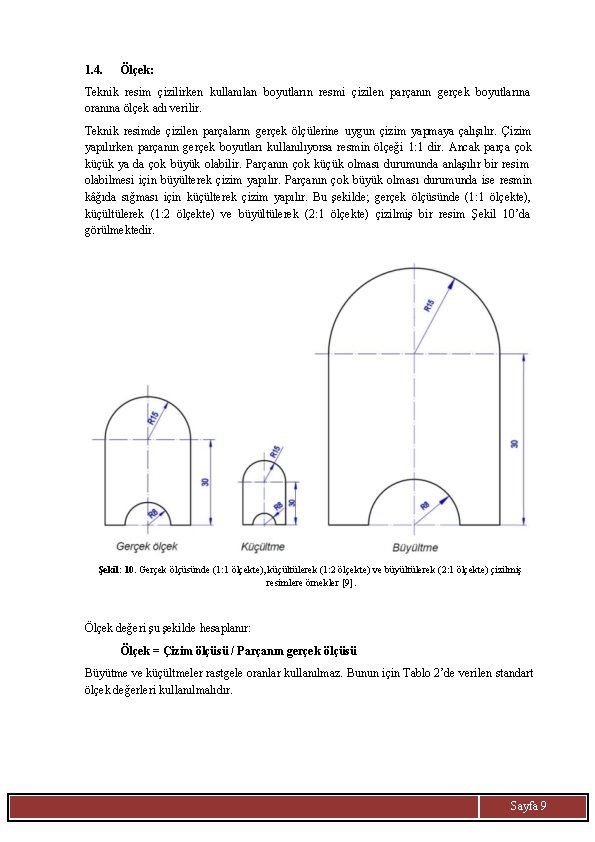 1. 4. Ölçek: Teknik resim çizilirken kullanılan boyutların resmi çizilen parçanın gerçek boyutlarına oranına
