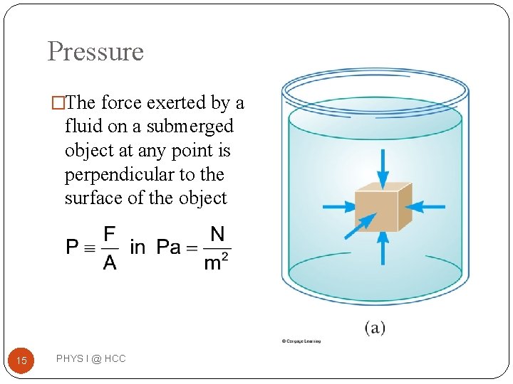 Pressure �The force exerted by a fluid on a submerged object at any point Pressure �The force exerted by a fluid on a submerged object at any point