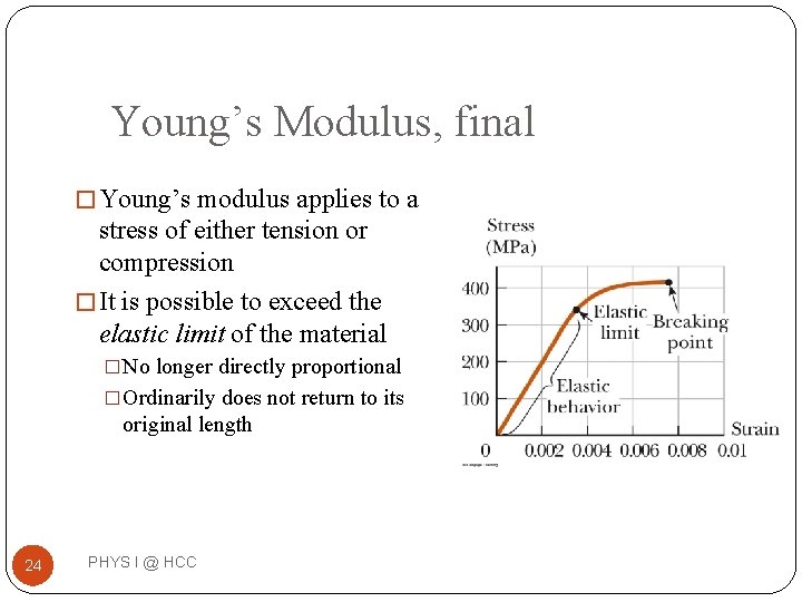 Young’s Modulus, final � Young’s modulus applies to a stress of either tension or Young’s Modulus, final � Young’s modulus applies to a stress of either tension or