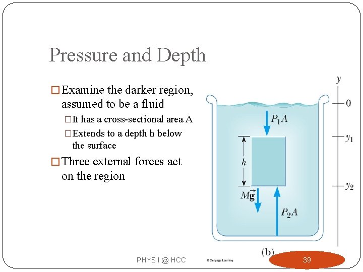 Pressure and Depth � Examine the darker region, assumed to be a fluid �It Pressure and Depth � Examine the darker region, assumed to be a fluid �It