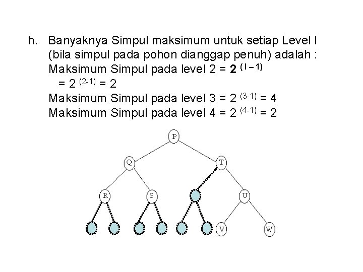 h. Banyaknya Simpul maksimum untuk setiap Level I (bila simpul pada pohon dianggap penuh)