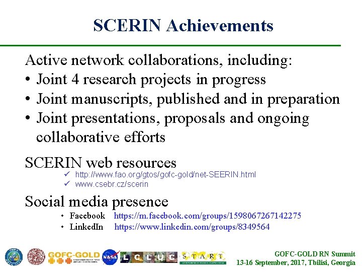 SCERIN Achievements Active network collaborations, including: • Joint 4 research projects in progress •