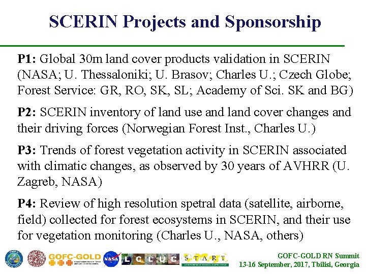 SCERIN Projects and Sponsorship P 1: Global 30 m land cover products validation in