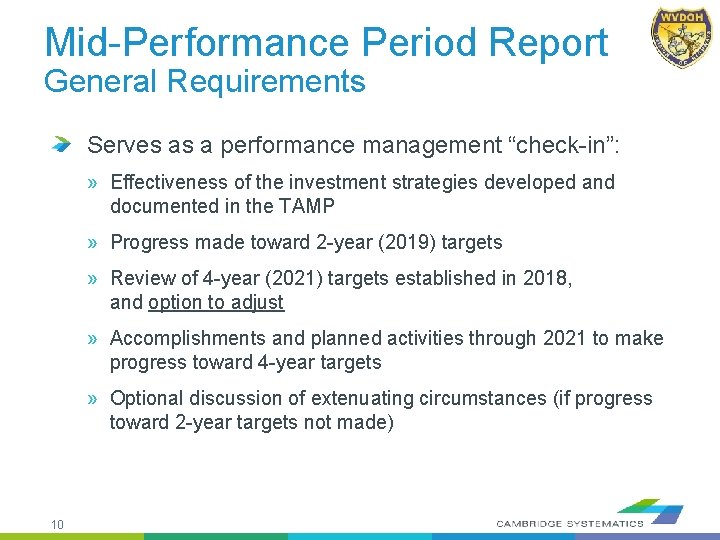 Mid-Performance Period Report General Requirements Serves as a performance management “check-in”: » Effectiveness of