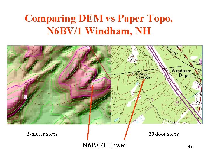 Comparing DEM vs Paper Topo, N 6 BV/1 Windham, NH 6 -meter steps 20