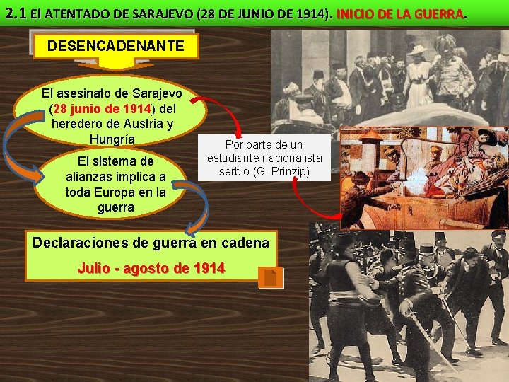 2. 1 El ATENTADO DE SARAJEVO (28 DE JUNIO DE 1914). INICIO DE LA