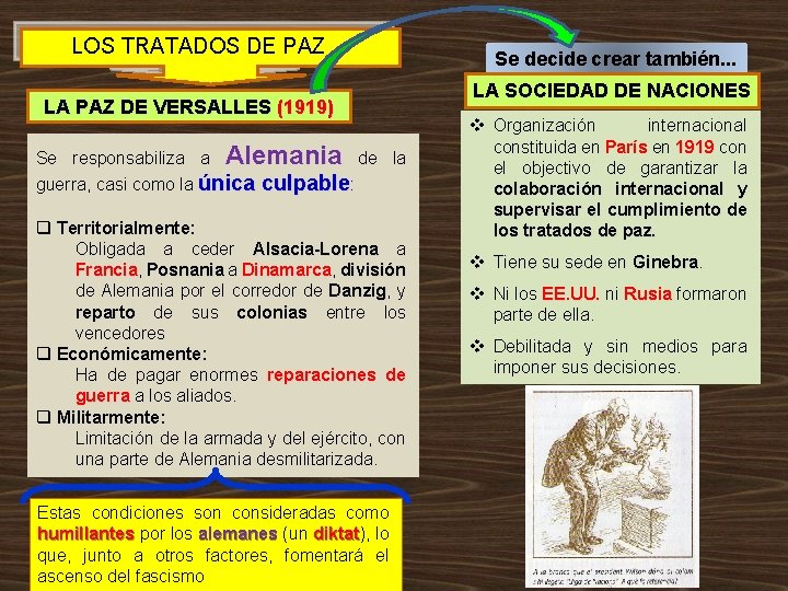 LOS TRATADOS DE PAZ Se decide crear también. . . LA SOCIEDAD DE NACIONES