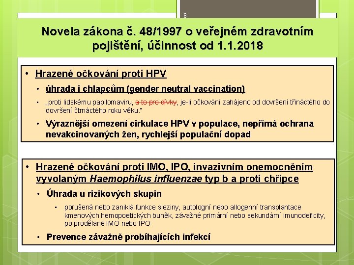 8 Novela zákona č. 48/1997 o veřejném zdravotním pojištění, účinnost od 1. 1. 2018