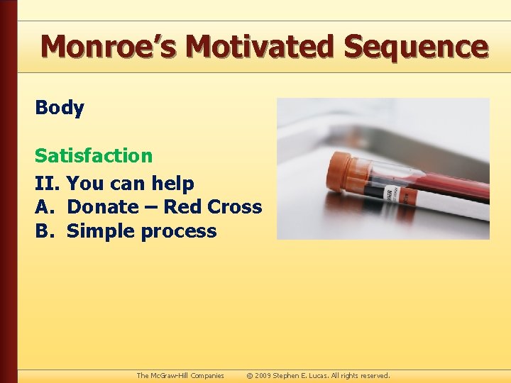 Monroe’s Motivated Sequence Body Satisfaction II. You can help A. Donate – Red Cross