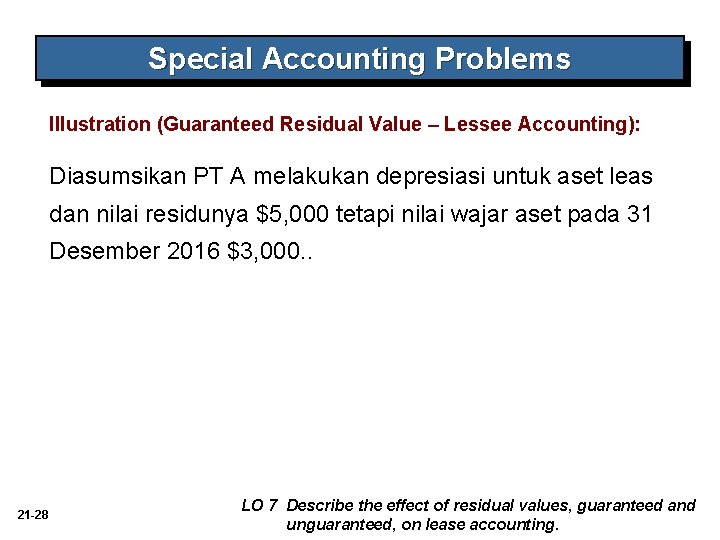 Special Accounting Problems Illustration (Guaranteed Residual Value – Lessee Accounting): Diasumsikan PT A melakukan