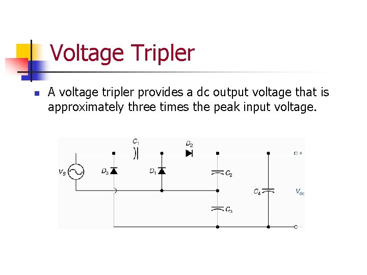 Voltage Tripler n A voltage tripler provides a dc output voltage that is approximately Voltage Tripler n A voltage tripler provides a dc output voltage that is approximately