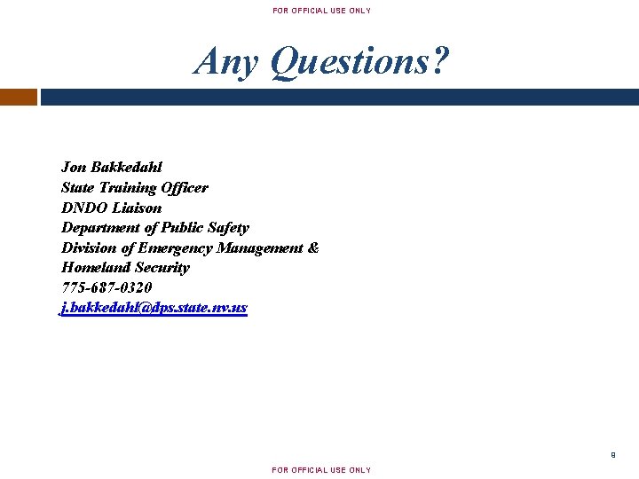 STATE OF NEVADA RADIOLOGICAL NUCLEAR DETECTION PROGRAM PREVENT