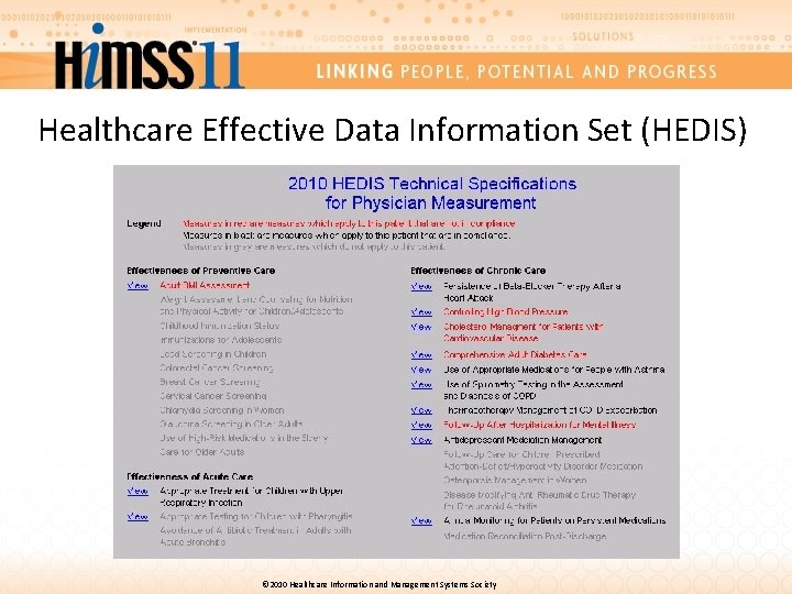 Healthcare Effective Data Information Set (HEDIS) © 2010 Healthcare Information and Management Systems Society