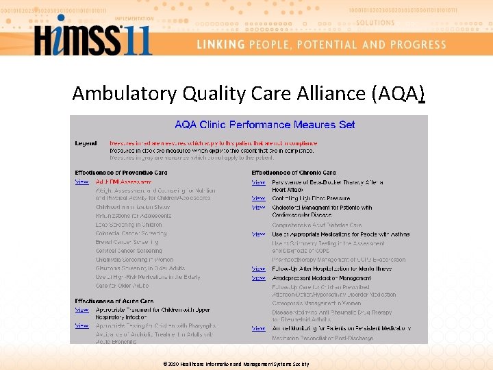 Ambulatory Quality Care Alliance (AQA) © 2010 Healthcare Information and Management Systems Society 