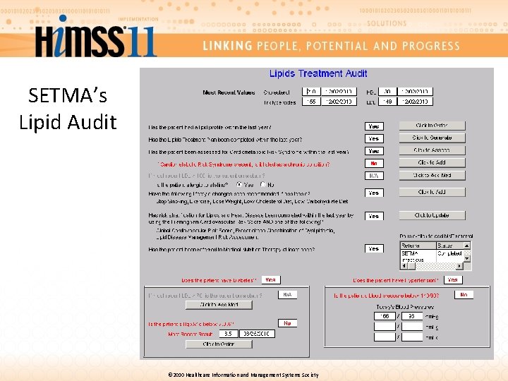 SETMA’s Lipid Audit © 2010 Healthcare Information and Management Systems Society 