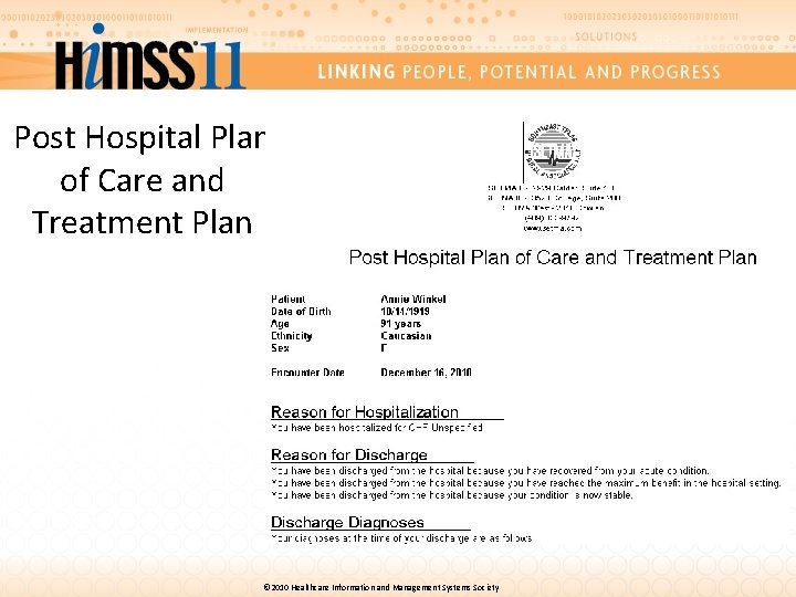 Post Hospital Plan of Care and Treatment Plan © 2010 Healthcare Information and Management
