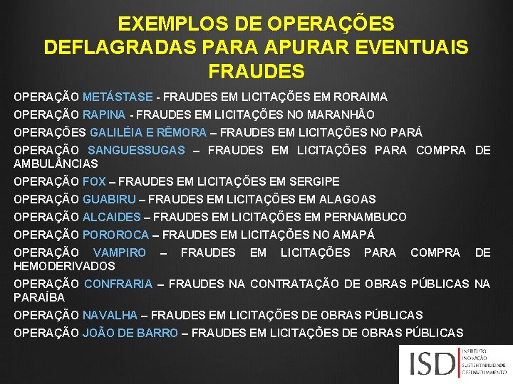 EXEMPLOS DE OPERAÇÕES DEFLAGRADAS PARA APURAR EVENTUAIS FRAUDES OPERAÇÃO METÁSTASE - FRAUDES EM LICITAÇÕES