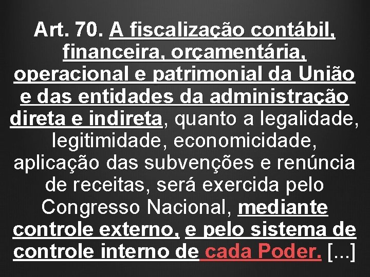 Art. 70. A fiscalização contábil, financeira, orçamentária, operacional e patrimonial da União e das