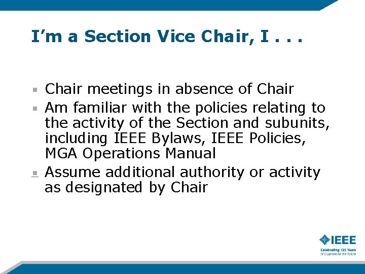 I’m a Section Vice Chair, I. . . Chair meetings in absence of Chair I’m a Section Vice Chair, I. . . Chair meetings in absence of Chair