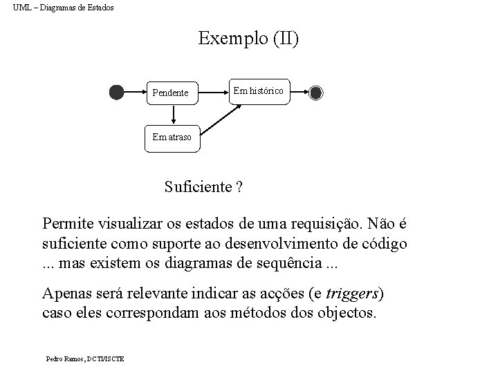 UML – Diagramas de Estados Exemplo (II) Pendente Em histórico Em atraso Suficiente ?