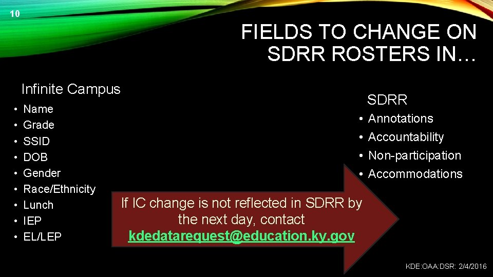 10 FIELDS TO CHANGE ON SDRR ROSTERS IN… Infinite Campus • • • Name