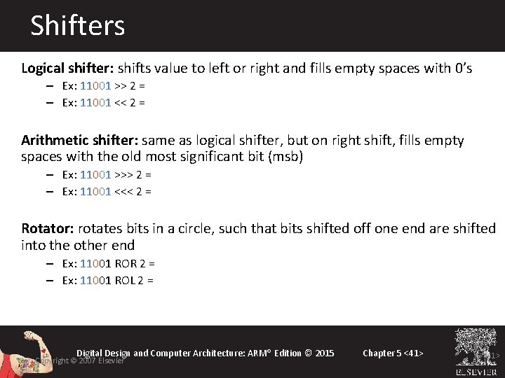 Shifters Logical shifter: shifts value to left or right and fills empty spaces with Shifters Logical shifter: shifts value to left or right and fills empty spaces with