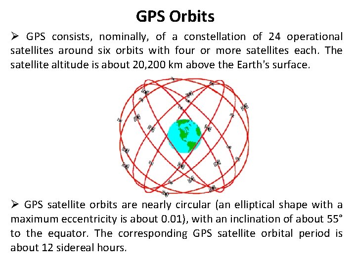 GPS Orbits Ø GPS consists, nominally, of a constellation of 24 operational satellites around
