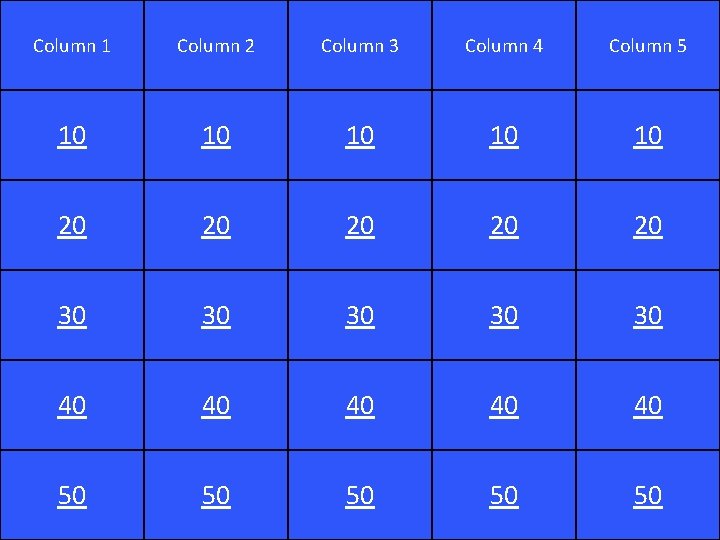 Column 1 Column 2 Column 3 Column 4 Column 5 10 10 10 20