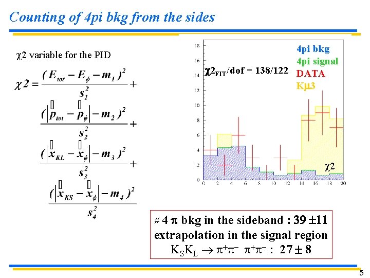 Counting of 4 pi bkg from the sides c 2 variable for the PID