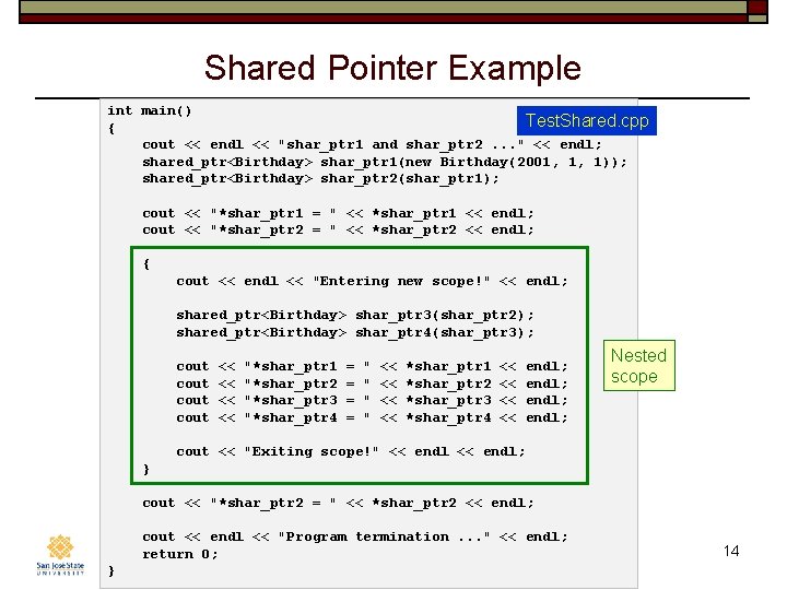Shared Pointer Example int main() Test. Shared. cpp { cout << endl << "shar_ptr