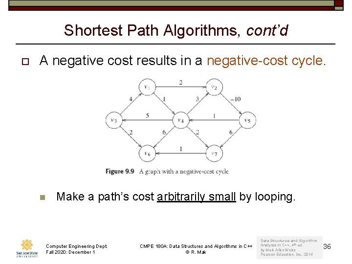 Shortest Path Algorithms, cont’d o A negative cost results in a negative-cost cycle. n