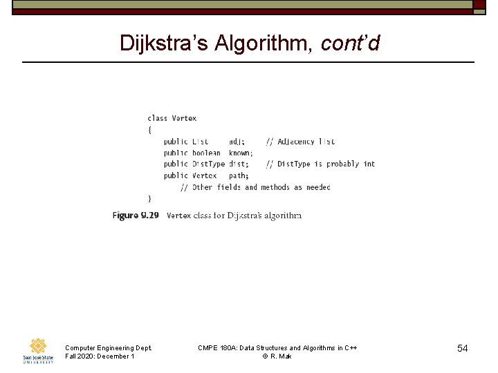 Dijkstra’s Algorithm, cont’d Computer Engineering Dept. Fall 2020: December 1 CMPE 180 A: Data